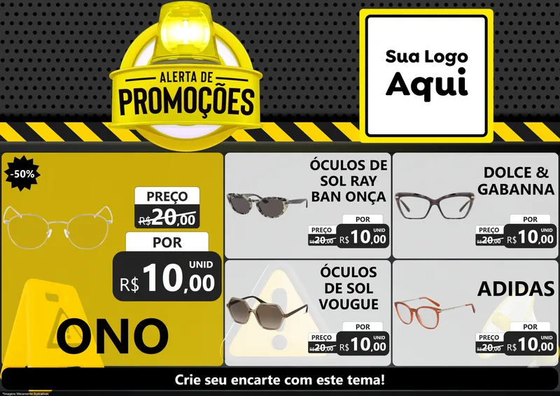 Modelo de Encarte para Encarte A4 Horizontal com o tema Alerta de Promoções para Óticas