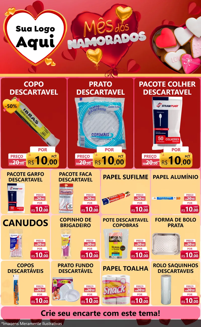 Modelo de Encarte para Encarte Grande com o tema Mês dos Namorados para Embalagens