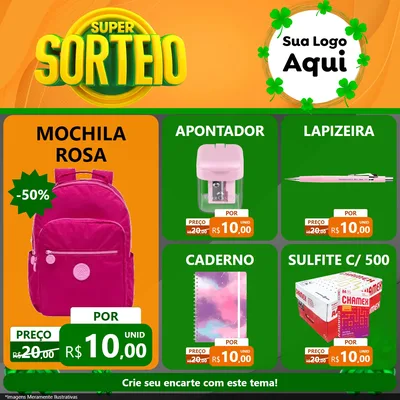 Modelo de Rede Social para Feed Facebook com o tema Super Sorteio para Papelaria