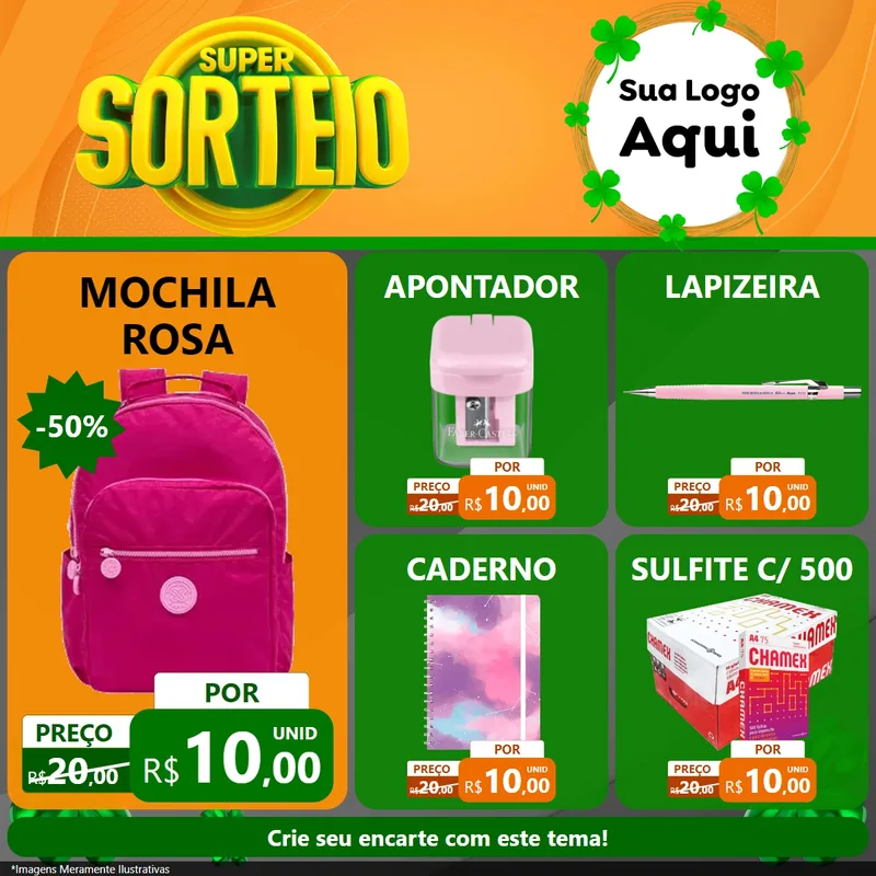 Modelo de Rede Social para Feed Facebook com o tema Super Sorteio para Papelaria