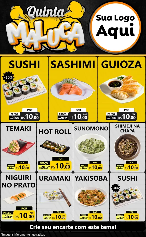 Modelo de Encarte para Encarte Grande com o tema Quinta Maluca para Comida japonesa
