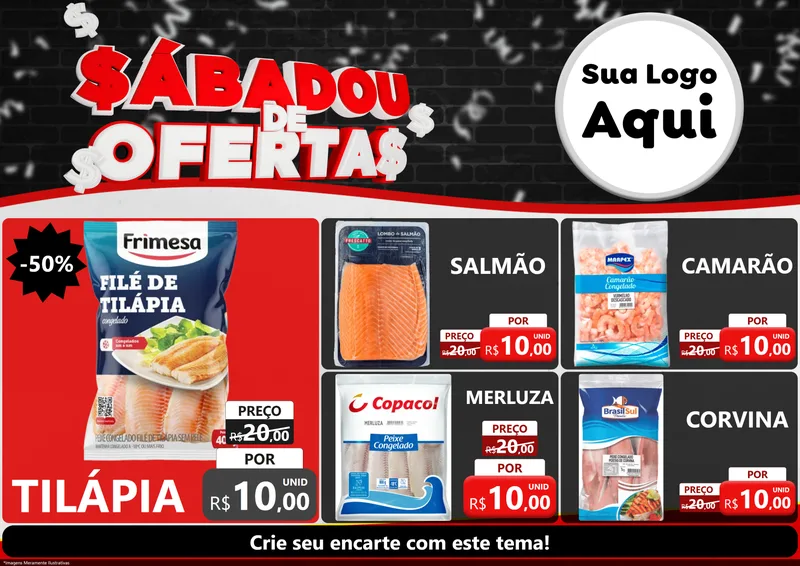 Modelo de Encarte para Encarte A4 Horizontal com o tema Sabadou de Ofertas para Peixaria