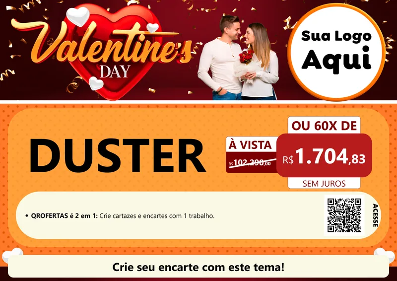 Modelo de Cartaz para Cartaz A4 Horizontal com o tema Valentine's Day para Concessionaria de Carros