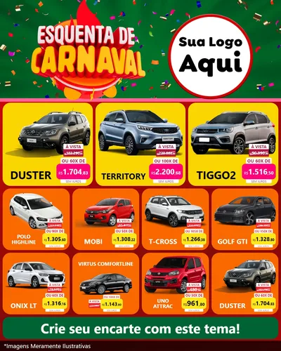 Modelo de Rede Social para Feed Instagram com o tema Esquenta de Carnaval para Concessionaria de Carros