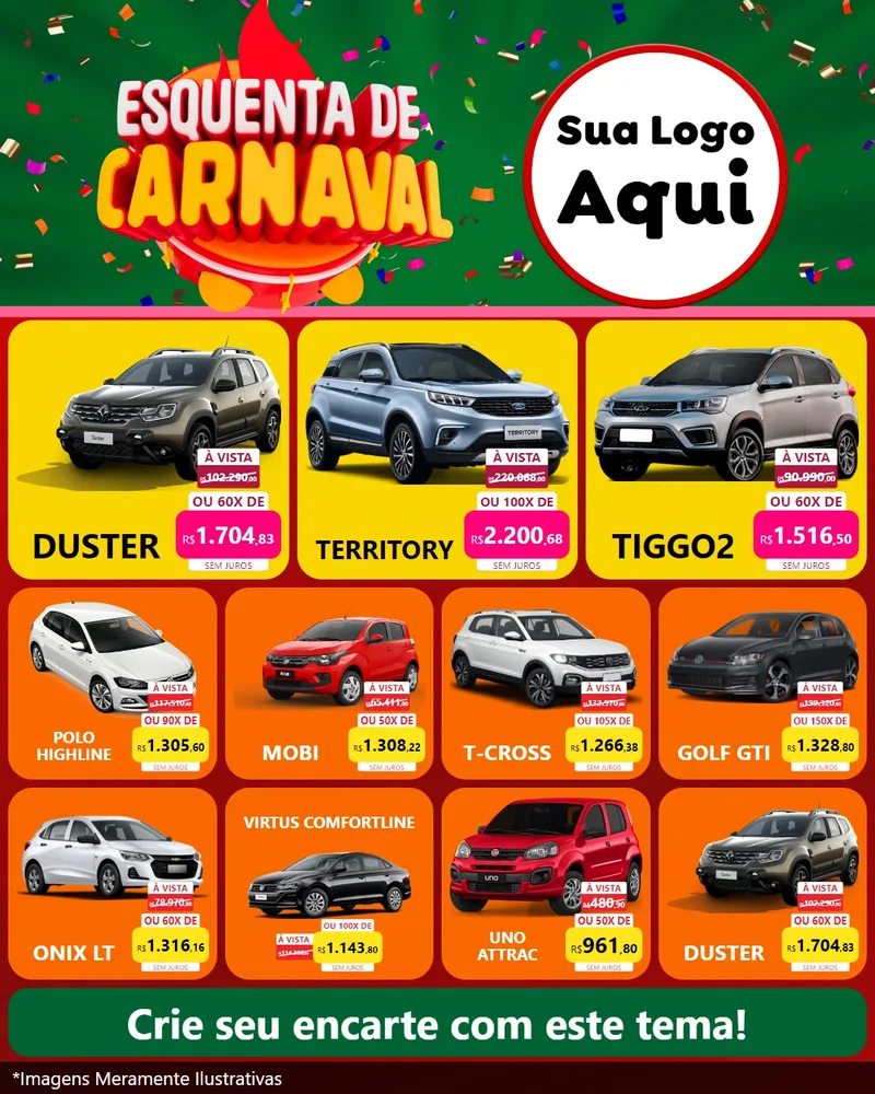 Modelo de Rede Social para Feed Instagram com o tema Esquenta de Carnaval para Concessionaria de Carros
