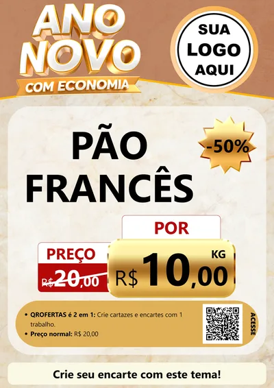 Modelo de Cartaz para Cartaz A4 Vertical com o tema Ano Novo Com Economia para Padaria