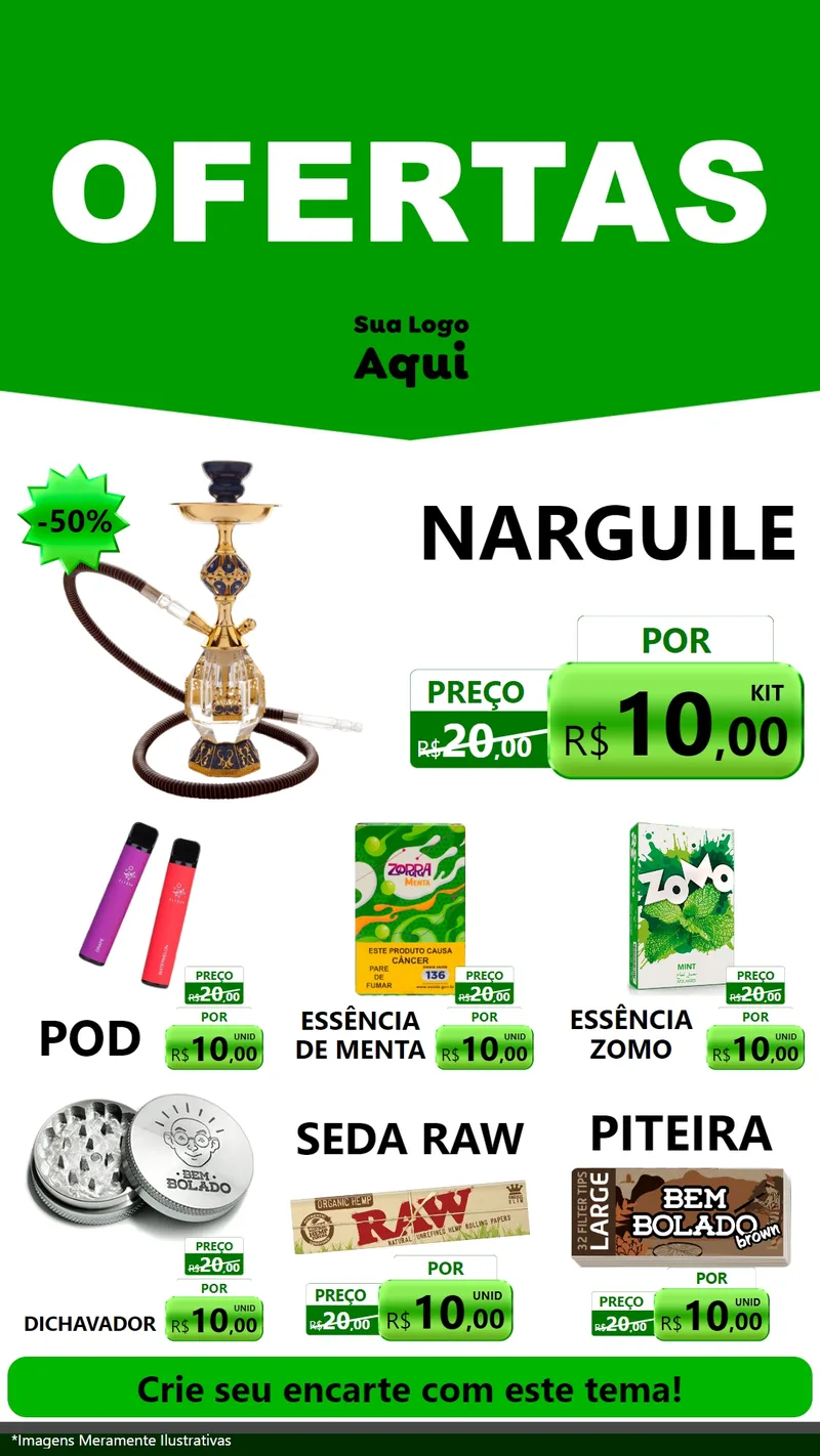 Modelo de Rede Social para Stories com o tema Ofertas Verde Cartaz para Tabacaria