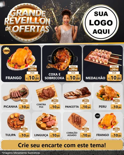 Modelo de Rede Social para Feed Instagram com o tema Grande Réveillon de Ofertas para Assados