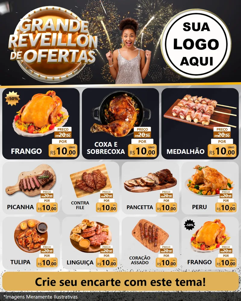 Modelo de Rede Social para Feed Instagram com o tema Grande Réveillon de Ofertas para Assados