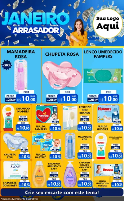 Modelo de Encarte para Encarte Grande com o tema Janeiro Arrasador para Bebês