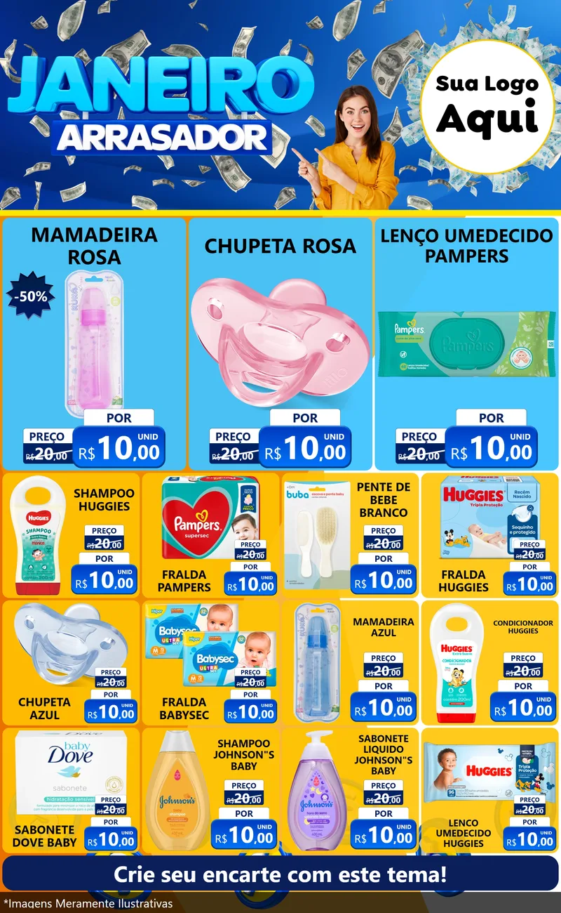 Modelo de Encarte para Encarte Grande com o tema Janeiro Arrasador para Bebês