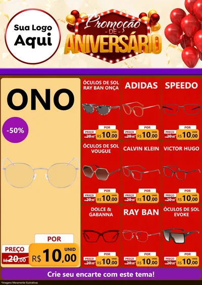 Modelo de Encarte para Encarte A4 Vertical com o tema Promoção de Aniversário para Óticas