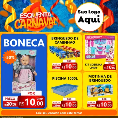 Modelo de Rede Social para Feed Facebook com o tema Esquenta de Carnaval para Brinquedos
