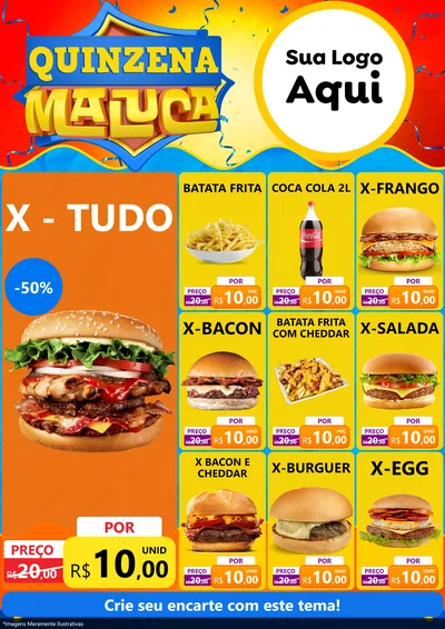 Modelo de Encarte para Encarte A4 Vertical com o tema Quinzena Maluca para Hamburgueria