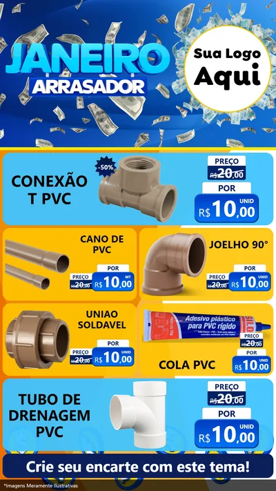 Modelo de TV para TV Vertical com o tema Janeiro Arrasador para Tubos e conexões