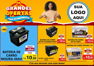 Modelo de Encarte para Encarte A4 Horizontal com o tema Grandes Ofertas Para Economizar! para Baterias Elétricas