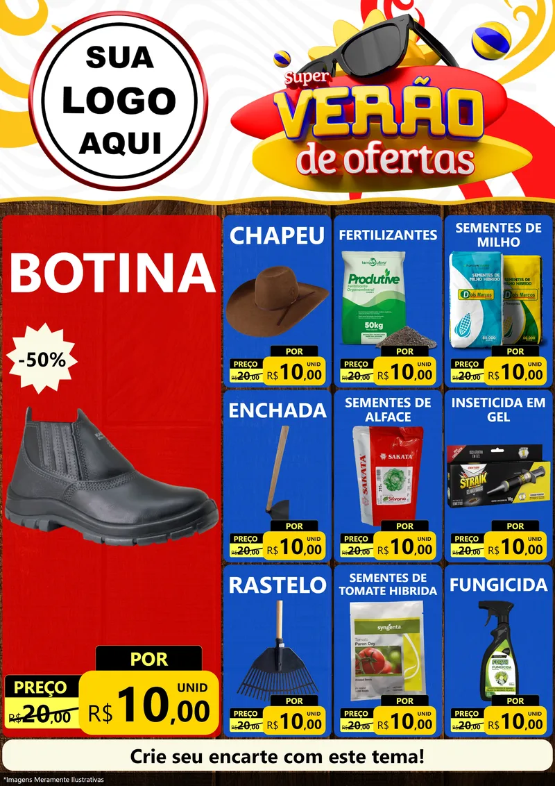 Modelo de Encarte para Encarte A4 Vertical com o tema Super Verão de Ofertas para Agropecuária