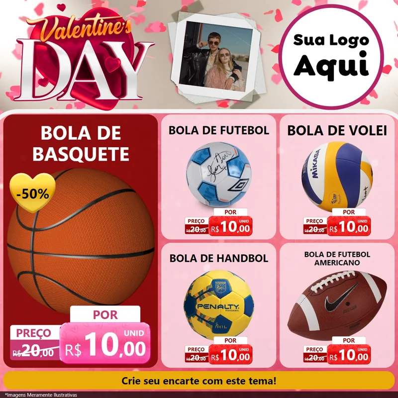 Modelo de Rede Social para Feed Facebook com o tema Valentine's Day para Artigos Esportivos