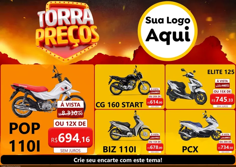 Modelo de Encarte para Encarte A4 Horizontal com o tema Torra Preços para Concessionaria de Motos