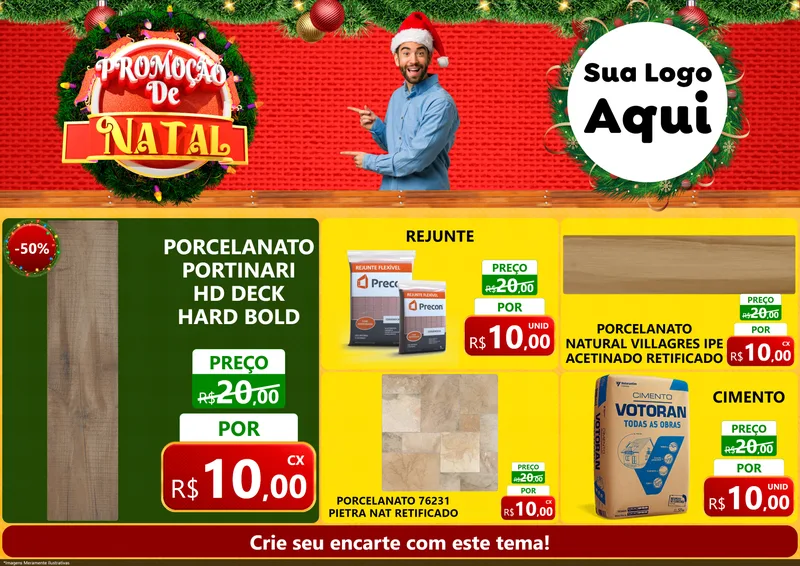 Modelo de Encarte para Encarte A4 Horizontal com o tema Promoção de Natal para Pisos e revestimentos