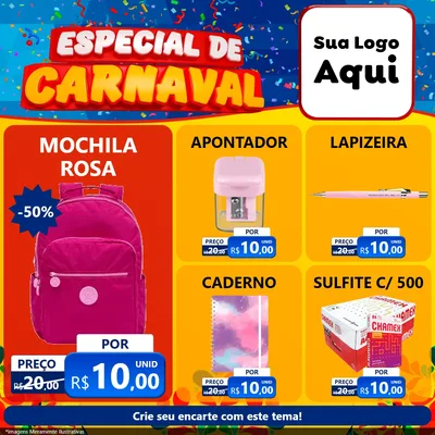 Modelo de Rede Social para Feed Facebook com o tema Especial de Carnaval para Papelaria