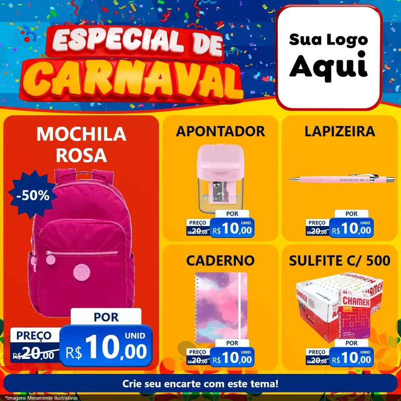 Modelo de Rede Social para Feed Facebook com o tema Especial de Carnaval para Papelaria