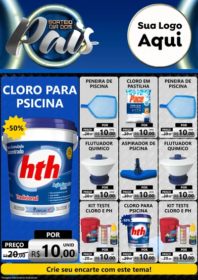 Modelo de Encarte para Encarte A4 Vertical com o tema Sorteio Dia Dos Pais para Produtos para Piscina