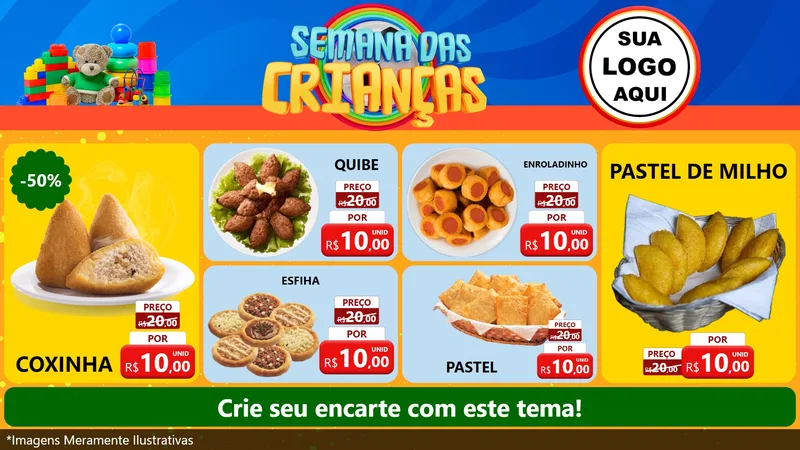 Modelo de TV para TV Horizontal com o tema Semana das Crianças para Salgadaria