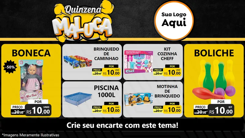 Modelo de TV para TV Horizontal com o tema Quinzena Maluca para Brinquedos