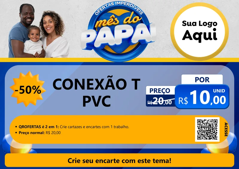 Modelo de Cartaz para Cartaz A4 Horizontal com o tema Ofertas Imperdíveis Mês Do Papai para Tubos e conexões