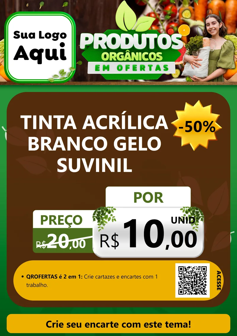 Modelo de Cartaz para Cartaz A4 Vertical com o tema Produtos Orgânicos em Ofertas para Tintas e Ferramentas