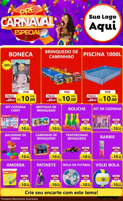 Modelo de Encarte para Encarte Grande com o tema Pré-Carnaval Especial para Brinquedos