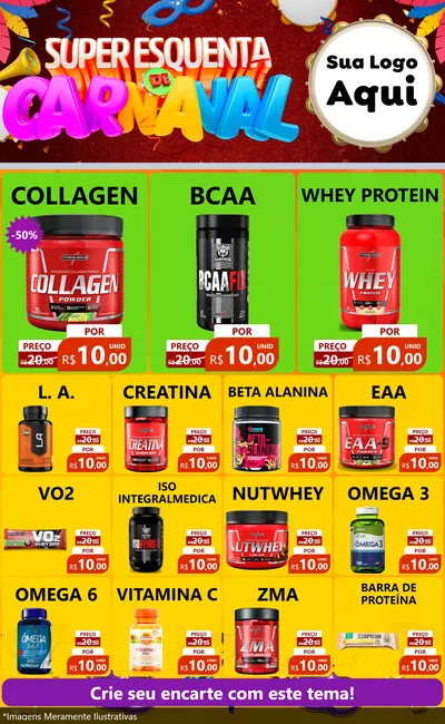 Modelo de Encarte para Encarte Grande com o tema Super Esquenta de Carnaval para Suplementos alimentares
