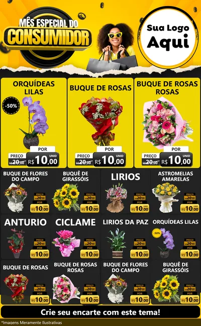 Modelo de Encarte para Encarte Grande com o tema Mês Especial do Consumidor para Floricultura e jardim