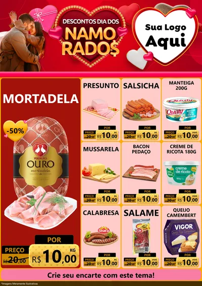 Modelo de Encarte para Encarte A4 Vertical com o tema Descontos Dia dos Namorados para Frios e Laticínios