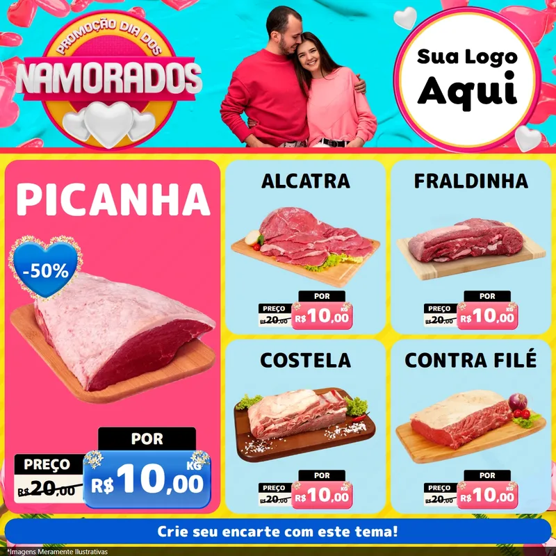 Modelo de Rede Social para Feed Facebook com o tema Promoção Dia dos Namorados para Açougue