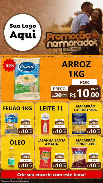 Modelo de Rede Social para Stories com o tema Promoção Namorados para Supermercado