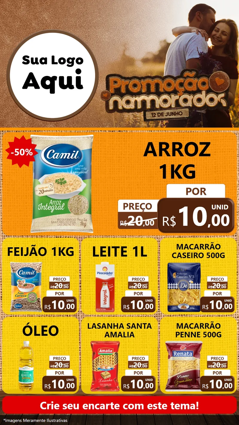 Modelo de Rede Social para Stories com o tema Promoção Namorados para Supermercado