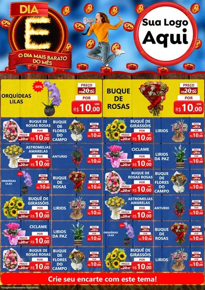 Modelo de Encarte para Encarte A4 Vertical com o tema Dia E - O Dia Mais Barato Do Mês para Floricultura e jardim