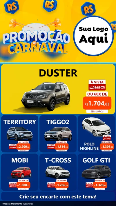 Modelo de Rede Social para Stories com o tema Promoção de Carnaval para Concessionaria de Carros