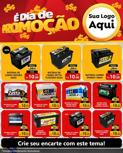 Modelo de Rede Social para Feed Instagram com o tema É Dia De Promoção para Baterias Elétricas