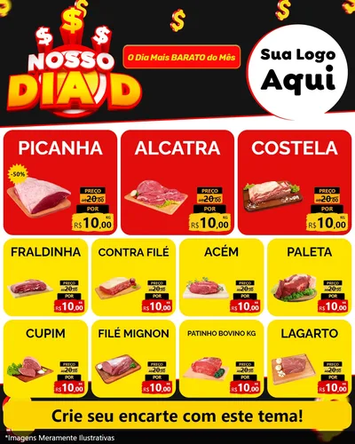 Modelo de Rede Social para Feed Instagram com o tema Nosso Dia D para Açougue
