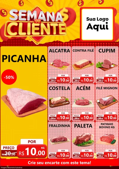Modelo de Encarte para Encarte A4 Vertical com o tema Semana do Cliente para Açougue