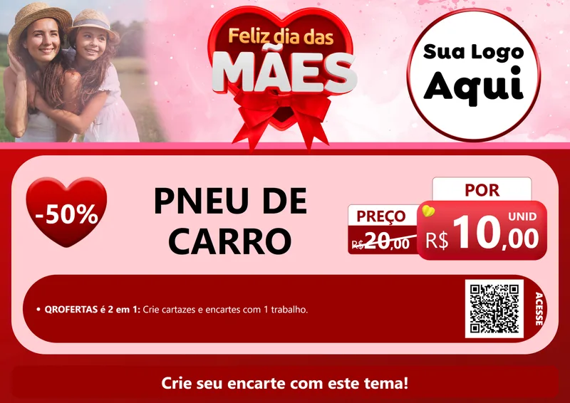 Modelo de Cartaz para Cartaz A4 Horizontal com o tema Feliz Dia Das Mães para Auto peças