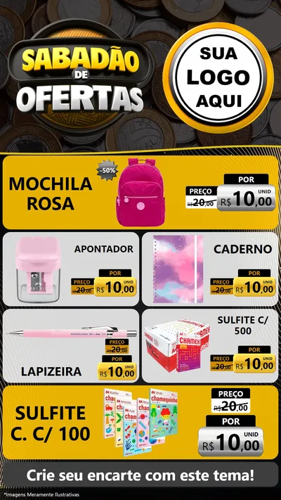 Modelo de TV para TV Vertical com o tema Sabadão de Ofertas para Papelaria