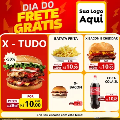 Modelo de Rede Social para Feed Facebook com o tema Dia do Frete Grátis para Hamburgueria