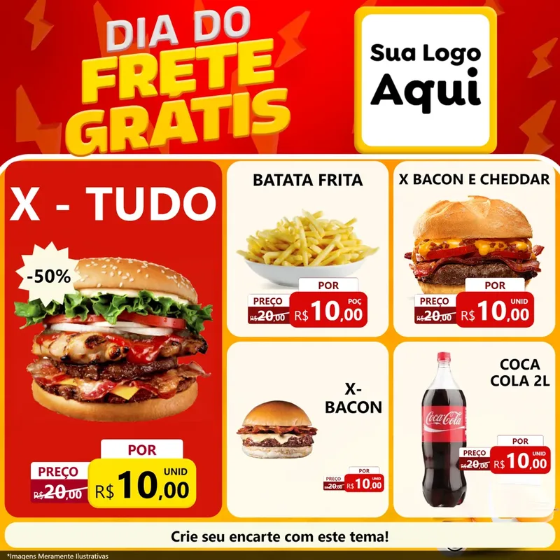 Modelo de Rede Social para Feed Facebook com o tema Dia do Frete Grátis para Hamburgueria
