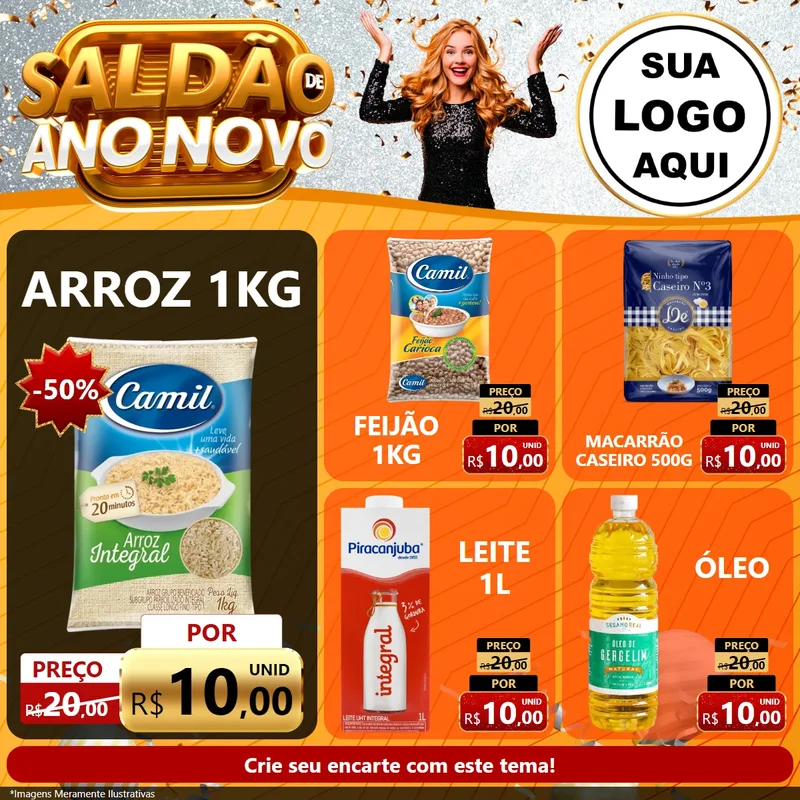 Modelo de Rede Social para Feed Facebook com o tema Saldão de Ano Novo para Supermercado