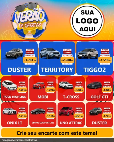 Modelo de Rede Social para Feed Instagram com o tema Verão de Ofertas para Concessionaria de Carros