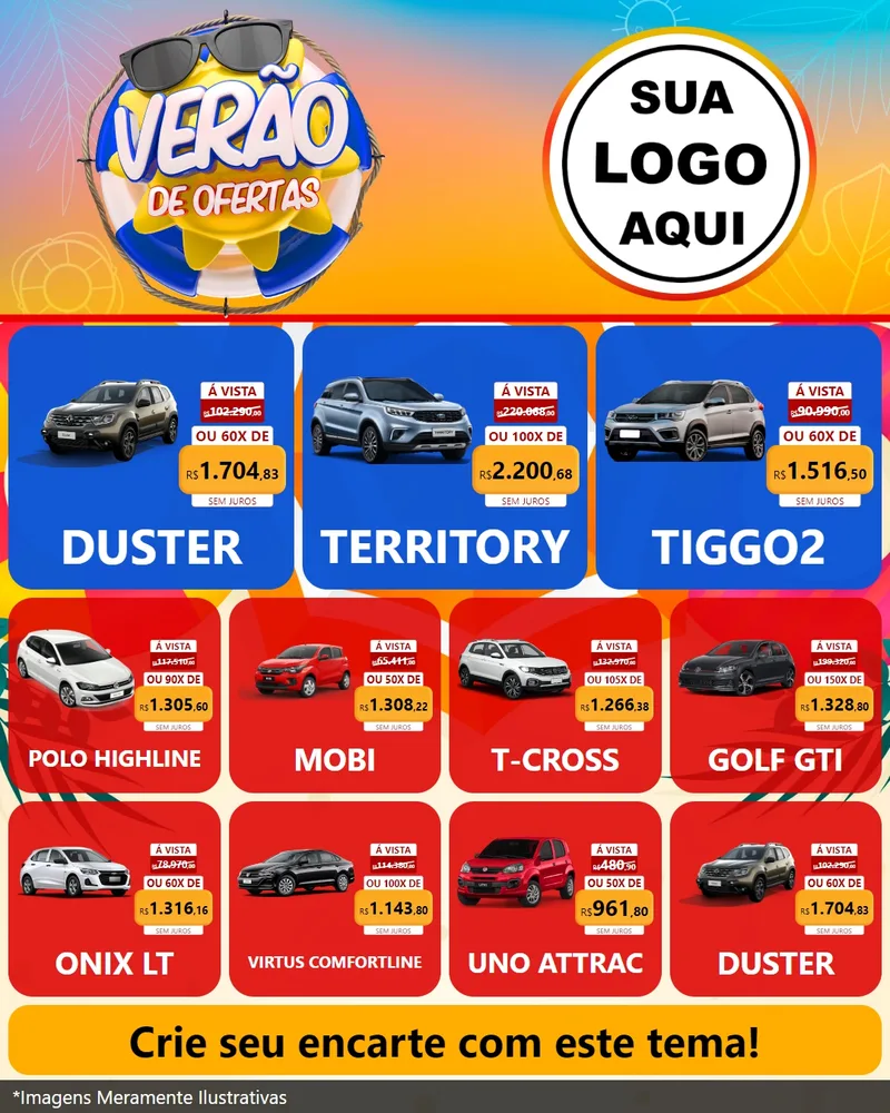 Modelo de Rede Social para Feed Instagram com o tema Verão de Ofertas para Concessionaria de Carros